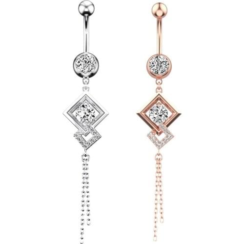 Woman Jewelry Fashion Navel Piercing Stainless Steel Zircon Long Dangled Rings Body Piercings Women Sexy Belly Button Piercing