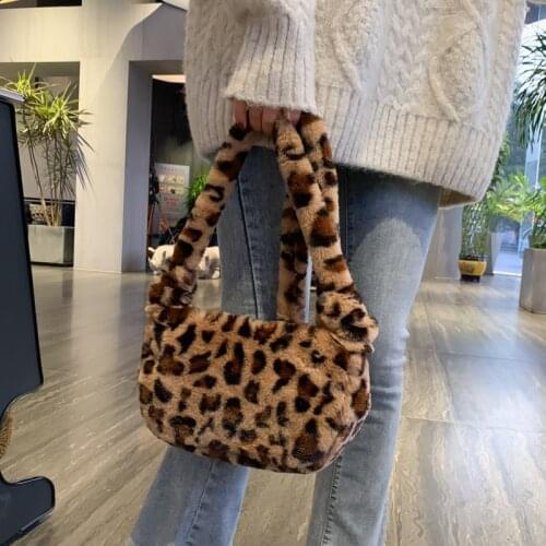 Winter New Fashion Shoulder Bag Female Leopard Female Bag Chain Large Plush Winter Handbag Messenger Bag Soft Warm Fur Bag