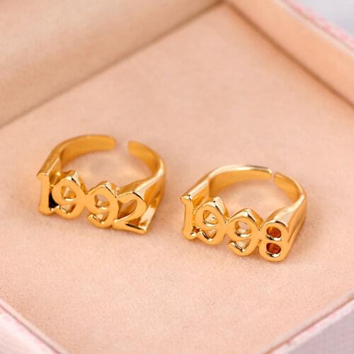 Gold Color 1991-2005 Birth Year Number Rings For Women Adjustable Minimalism Old English Rings Wedding Jewelry Bague Femme