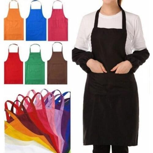 1pcs Kitchen Aprons Adjustable Women Men Cooking Apron for Chef Waiter BBQ Hairdresser Adult Aprons with Pocket Pure Color