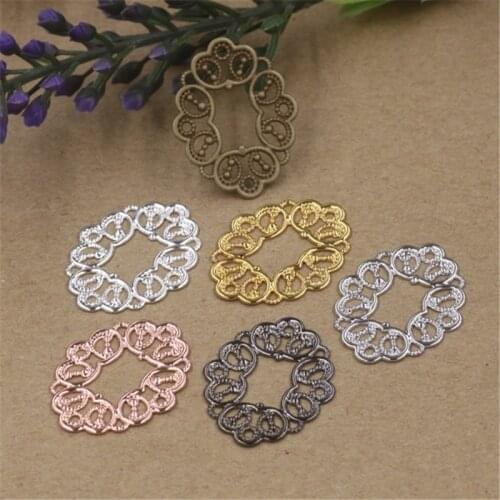 100PCS 27*21mm Metal Brass 7 Colors Filigree Flowers Piece Connectors Hollow Out Charm For Jewelry Making