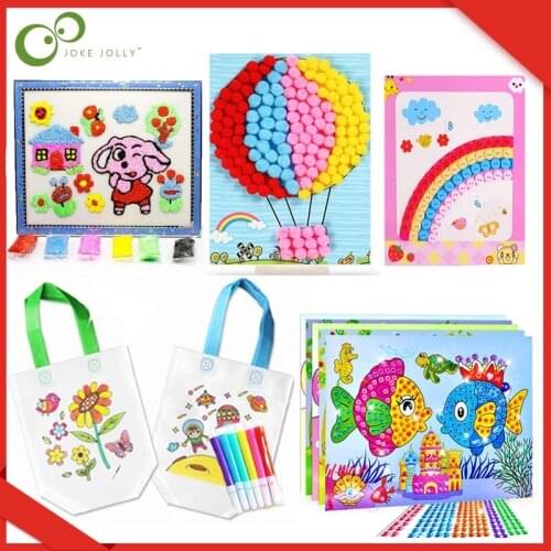11pcs DIY Craft Toys Button Stickers Pompom Stickers Diamond Stickers Snow Mud Painting Handmand Kit Children Drawing Toys ZXH
