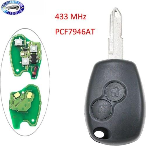 2 Button 433Mhz Remote Key Fob for Kangoo Clio III 2 with ID46 PCF7946AT Chip NE73 uncut blade