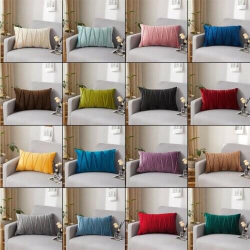 2 Pieces Velvet Throw Pillow Covers Handmade Soft Velvet Stripe Cushion Covers 12x20 Inch for Couch Sofa Bedroom Decorative