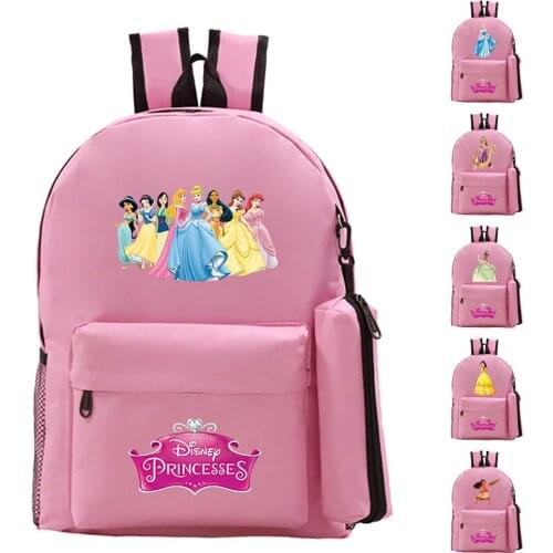 2021 Disney School Bag Mint Green Pink Cartoon Princess Print Backpack Frozen Snow White Breathable Casual Student School Bag