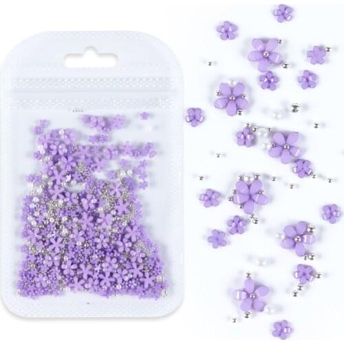 3D Blue Purple Flower Nail Art Jewelry Mixed Size Steel Ball Nail Supplies For Professional Accessories For DIY Manicure Design