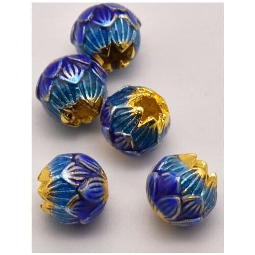 5 Pcs/Lot 8*4mm Cloisonne Lotus Beads Perforated Beads Handmade Making Earring Fine Fashion Jewelry Accessories Wholesale JA0368