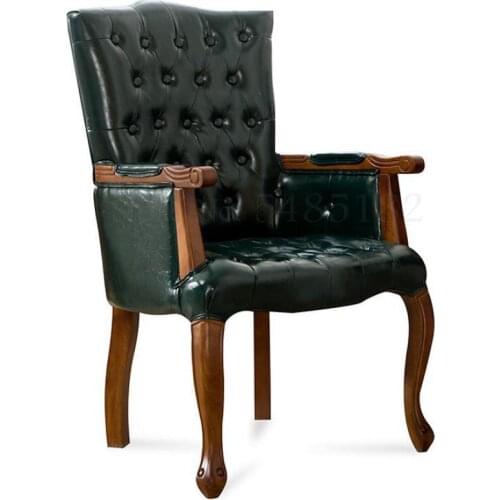 600 American study chair solid wood retro old European style desk chair single dining chair computer arm pull button tiger chair