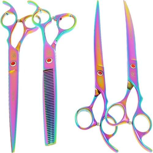 8.0" Professional Dog Grooming Kit for Maltese Pet Straight Curved Cutting scissors Groomer Thinning Shear Animal tijeras B0051A