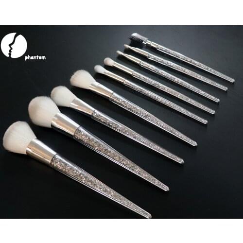 9pcs Dreamy Frost Premium Sliver Gray Makeup Brush Set Shining Full Glitter Diamonds Powder Foundation Kabuki Brush Best Gifts D