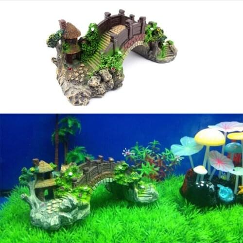 Aquarium Fish Tank Vintage Decorative Bridge Landscape Ornaments Pavilion Tree Plants Resin Design Rockery Mountain Bridge Decor