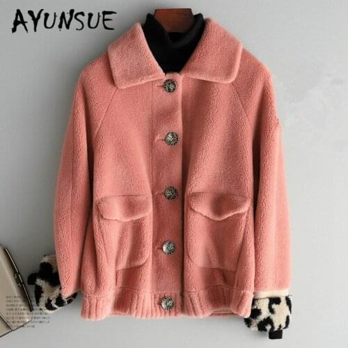 AYUNSUE Genuine Fur Coat Female Women Clothes 2020 New Pink Real Lamb Fur Coats Casual Elegant Warm Vintage Winter Jacket LW524