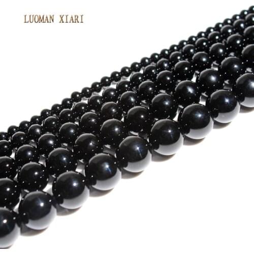 LUOMAN XIARI Natural Round Black Agate Stone Beads For Jewelry Making DIY Bracelet Necklace Material 4/ 6/8/10mm Strand 15