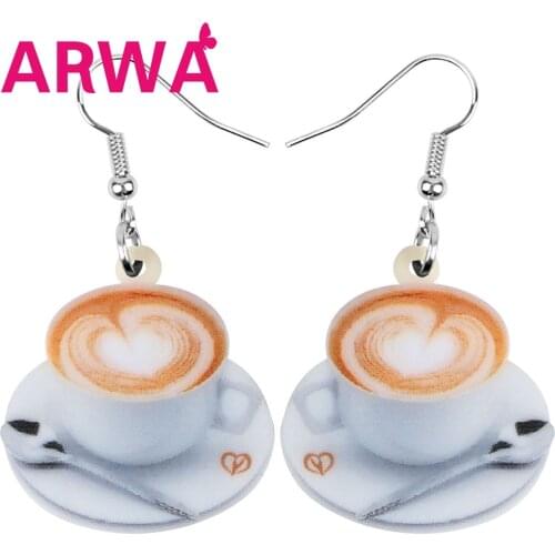 ARWA Acrylic Coffee Cup Spoon Earrings Printing Big Drop Dangle Jewelry For Women Girls Teens Kids Charms Trendy Decoration Gift