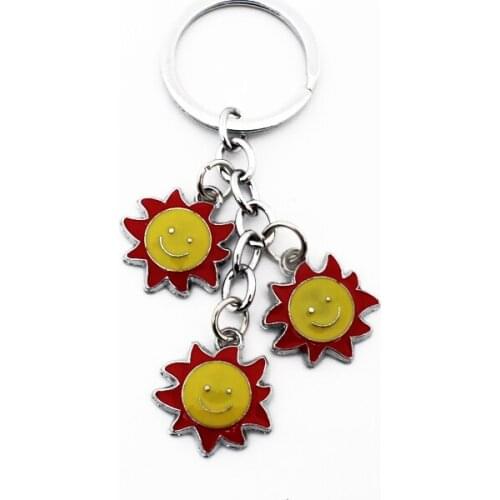 FREE SHIPPING BY DHL 100pcs/lot New Creative Metal Smiling Sun Keychains Zinc Alloy Sun Shaped Keyrings for Gifts