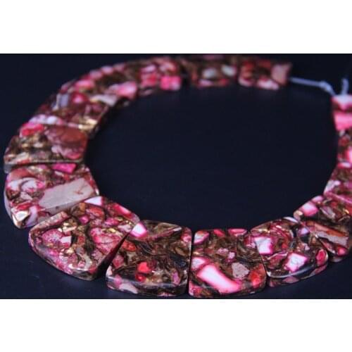 15pcs Top Drilled Fushcia Ocean Sediment Jaspers Beads,Trapezoid Slab Emperor Stone Graduated Necklace Pendants Jewelry Mking