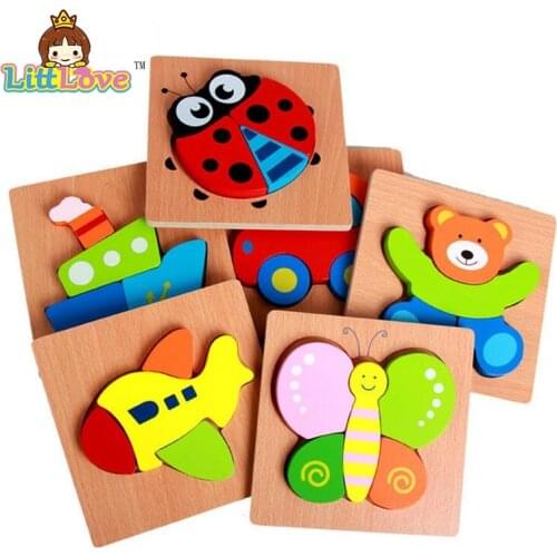 LittLove 3D Wooden Puzzle Jigsaw High Quality Beech Wood toys for Children Cartoon Animal Puzzle Kids Educational Toys