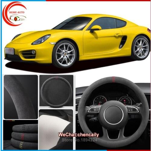 For Porsche Cayman Black Alcantara Car Steering Wheel Cover Interior Protection Case All seasons anti-skid steering wheel