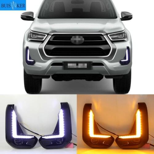 For Toyota Hilux Revo 2020 2021 LED DRL Daytime Running Lights with Turn Signal Bumper Fog Light Driving Lamp