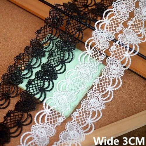 3CM Wide Exquisite White Black Polyester Venise Embroidered Fringe Ribbon 3D Flowers Lace Applique Apparel Trim DIY Sewing Decor