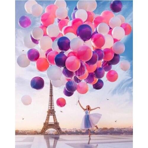 Painting By Number DIY Dropshipping big sizeGirl balloon under the tower Figure Canvas Room Decoration Art picture Child Gift