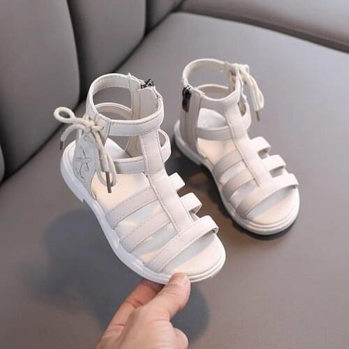 Summer Childrens Lace Up Korean Ankle Sandals Boots For Teenager Girls' White Hollow Gladiator Beach Boots 6 8 10 12 Years Old