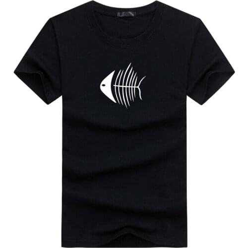 Summer Tops Tee Shirt Homme Fish Bone Print Cotton Short Sleeve T-Shirt Men Casual O-Neck Men T Shirt Plus Size Men Clothes 2019