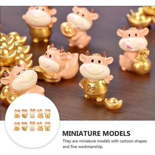 2021 Chinese Zodiac Year Cow Animals Figurines Home Micro Fairy Garden Miniatures Decoration Happy Cake DIY Spring Festival Toys