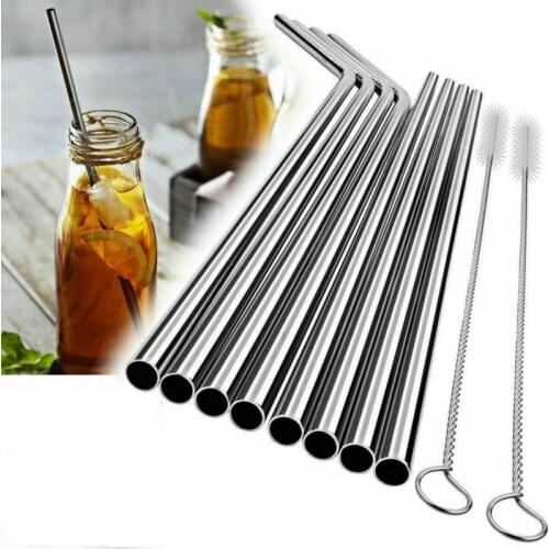 Reusable Drinking Straw Stainless Steel Metal Straws Wide Straw Smoothies(4Straight|4 Bent|2 Brush)