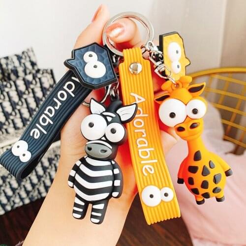 Cartoon Animal Zebra Giraffe For Kids Girls Keychain Key Chain For Women Rubber Trinkle Key Ring Chains Car Bag Charm D799