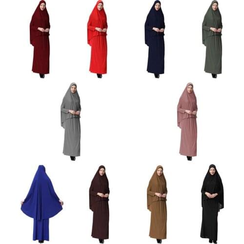 Muslim Arab Hijab Scarf Set Islamic Prayer Garment Ramadan Festival Muslim Woman Hijab Leisure Loose Maxi Dress