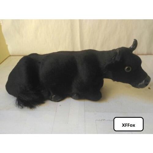 New real life black cattle model plastic&furs simulation Kneeling cattle doll gift about 24x7x7cm xf1909
