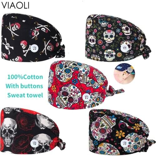 New Adjustable Pet Grooming Nursing Hat with Buttons Cotton Dental Hospital Doctor Scrub Women Cap Medical Scrubs Hats Wholesale