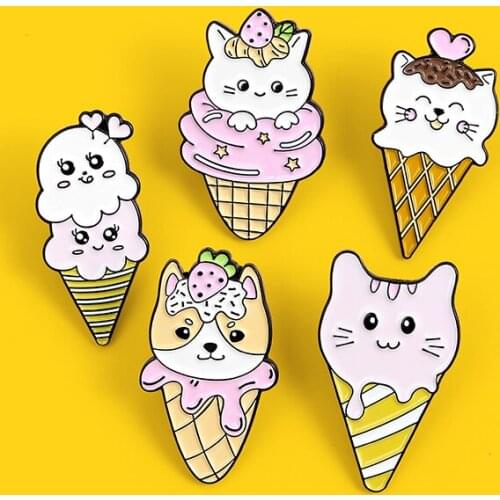 New creative ice cream cone brooch dog Cat strawberry Clouds brooch enamel high-grade alloy Jewelry Gifts for children