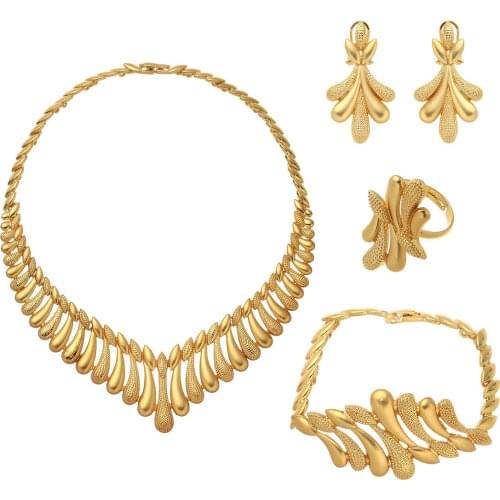 New Design Gold Jewelry Set Women African Fashion Jewelry Accessory Nigerian Wedding Set