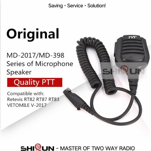 Original Waterproof PTT Shoulder Speaker Mic Microphone for TYT MD-2017 MD-398 Compatible with RT82 RT87 RT83 V-2017 DMR Radios