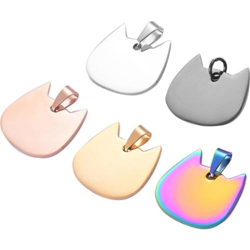 5pcs 5 colors High Quality Stainless Steel lovely Cat Head Shape Pendant ID Necklace Unisex without chain double side polish