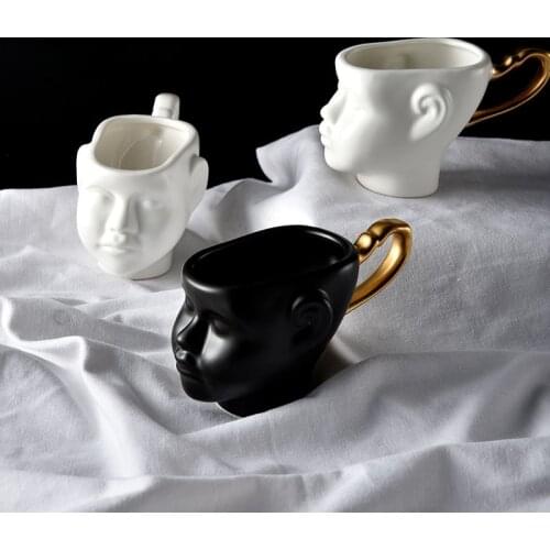 Nordic Decor Creative Face Shape Porcelain Cup and Saucer Ceramics Simple Tea Sets Modern Design Coffee Cups