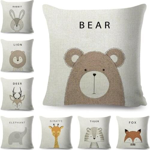 Nordic Style Be Brave Zebra Hippo Rabbit Deer Pillow Case Decor Cute Cartoon Animal Cushion Cover for Sofa Polyester Pillowcase