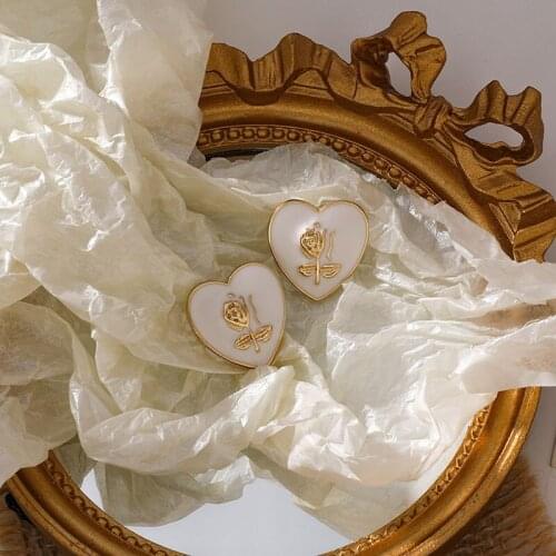 TARCLIY Elegant Heart-Shaped White Enamel Stud Earrings Temperament Embossed Rose Pattern Earring Women Simple Party Jewelry