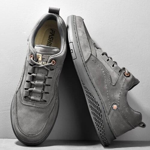 Mens Genuine Leather Shoess Lace Up Trend Comfortable Men Shoes Outdoor British Fashion Men High Top Sneakers Moccasins Men
