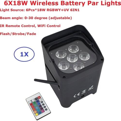 Wifi/IR Remote Control 6X18W RGBWY-UV 6IN1 DMX Wireless Battery Par Lights DMX 6/10 Channels Good For Party DJ Concert Shows