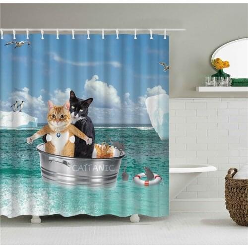 Cute Cat Shower Curtains Bathroom Curtain 3D With Hooks Funny Waterproof Mat Douchegordijn Rideau De Douche Cortinas De Ducha