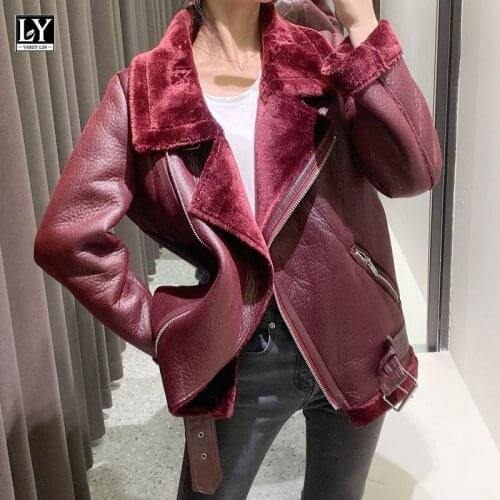 LY VAREY LIN Women Winter Brown Suede Jacket Coats Warm Thick Windproof Motorcycle Coat Turndown Collar Faux Lamb Leather Jacket