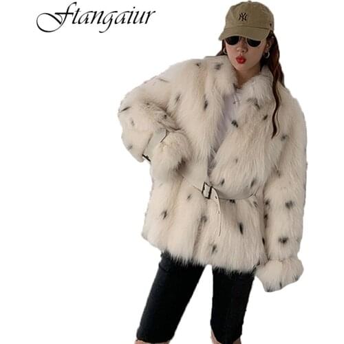 Ftangaiur 2021 Winter Import Fox Fur Coat Weave Whole Skin Sashes Women Fox Coats Medium Leopard Print Natural Fox Fur Coats