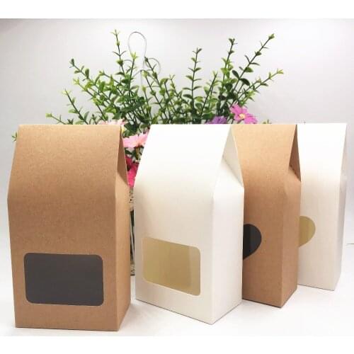 12pcs/lot 8x5x16cm kraft Bags/Boxes Paper stand up window for Gift/Jewelry/Food/Candy /Chocolates/AccessoriesPacking Gift Bags