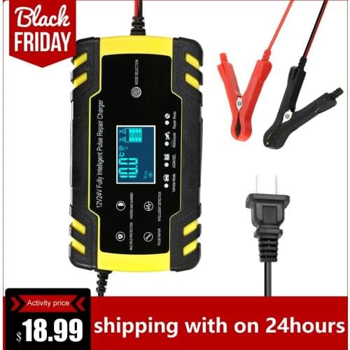 12V/24V 8A 3 Stages Full Automatic Intelligent Car Motorcycle Battery Charger Lead Acid AGM GEL LCD Display Fast Power Charging