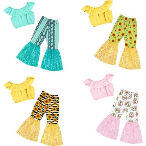 2pcs/set Sunflower Rabbit Girls Clothing Sets Solid Color Sleeveless Top and Flared Shorts Childrens Clothing Gifts For Kids