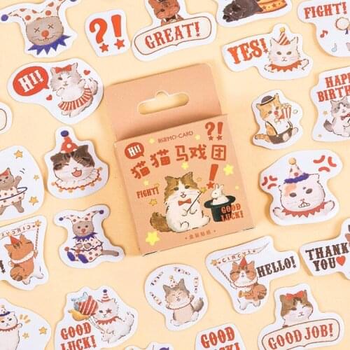 45pcs Kawaii Cat Sticker Circus Party Vintage Mini Decoration Diary Scrapbooking Label Student Reward Box Sticker Stationery