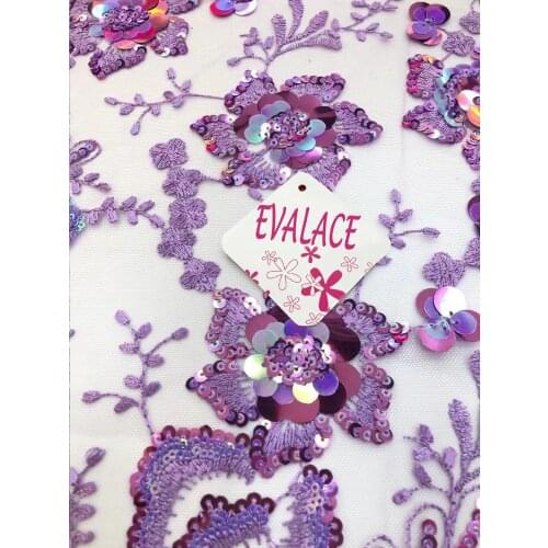 5yards/pc) Lilac purple African French net lace with excellent sequins embroidery high quality tulle lace for dress FRX017